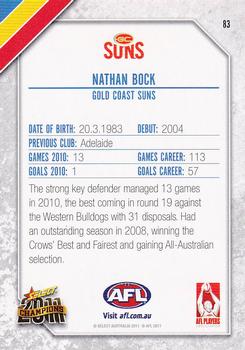 2011 Select AFL Champions #83 Nathan Bock Back